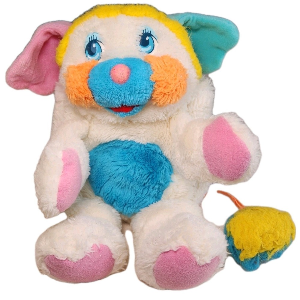 MATTEL 1986 POPPLES White Puffball Stuffed Animal Plush Soft Toy 12" VTG